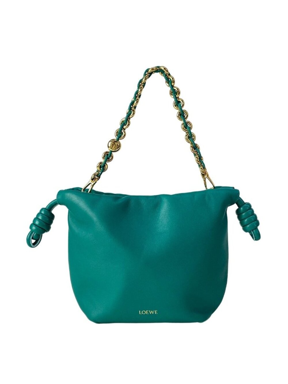 Loewe Handbag Flamenco Purse Mini Green Chain Handle Drawstring Lambskin